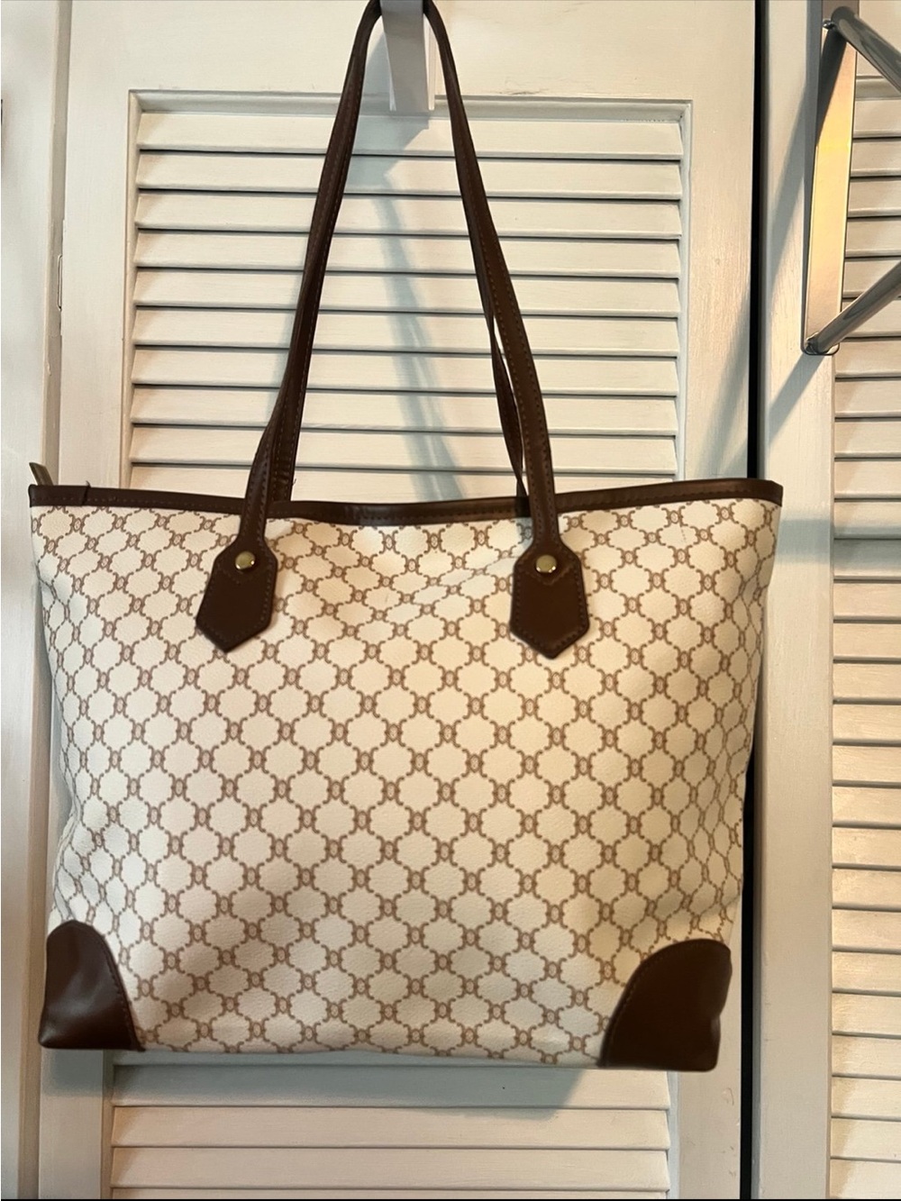Brown & Cream Patterned Tote Bag - Designer Style NWOT